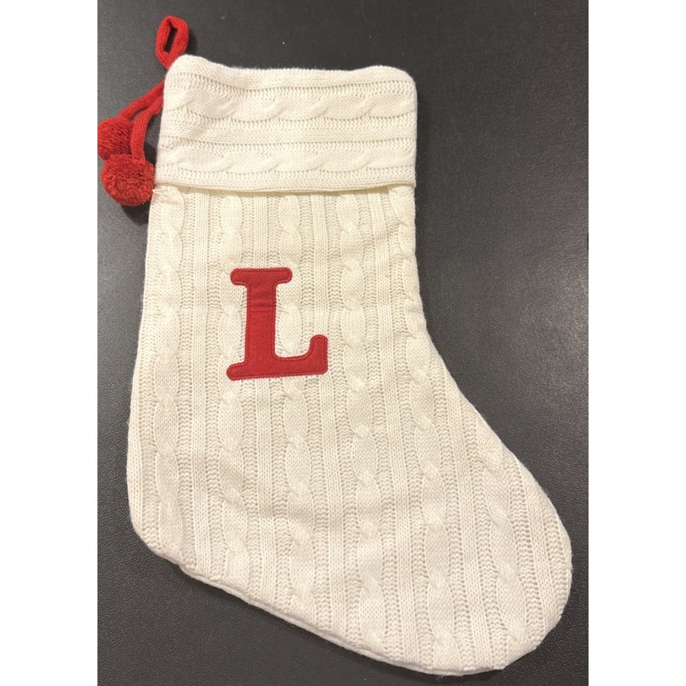 Monogram Christmas Holiday Stocking Initial Letter L White Red Knit 16 Inch‎